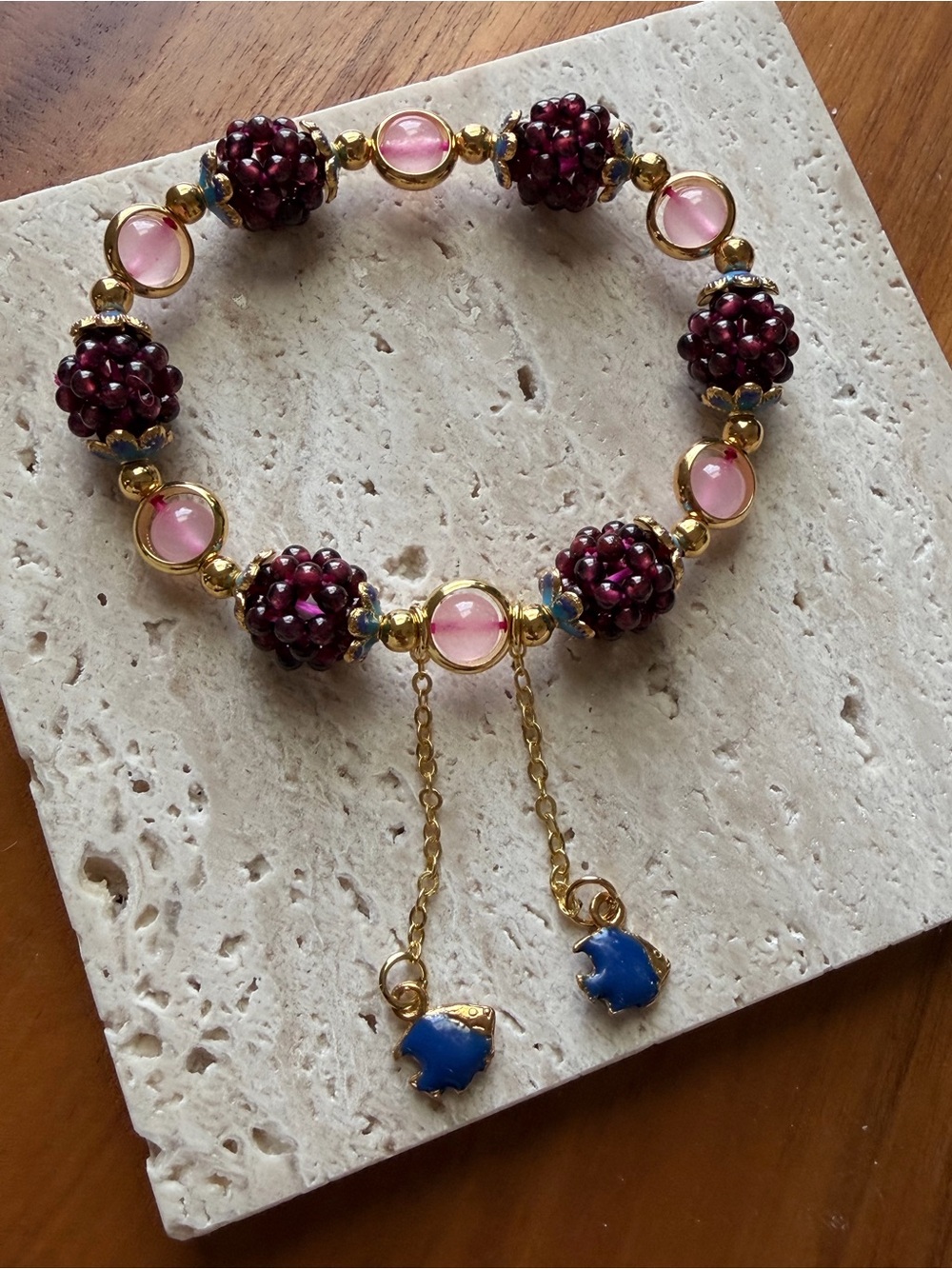 Gold-Plated Purple and Pink Beaded Women's Bracelet